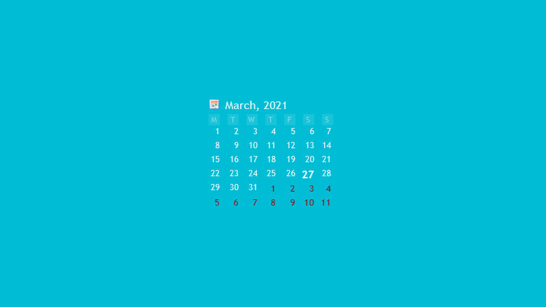 Simple Calendar Rainmeter Calendar Skin