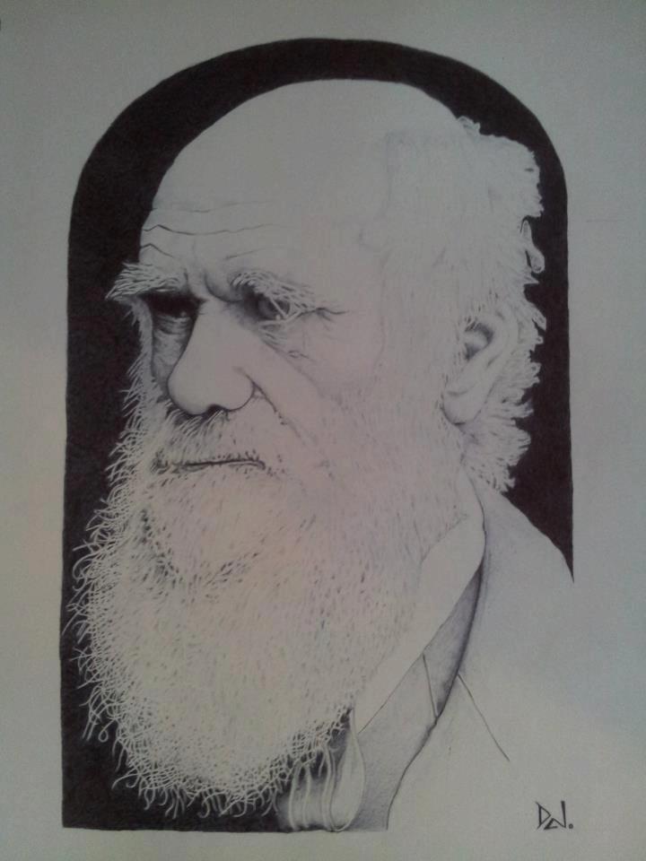 Charles Darwin drawn in ballpoint pen