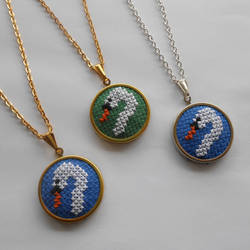 Cross Stitch Swan Necklaces