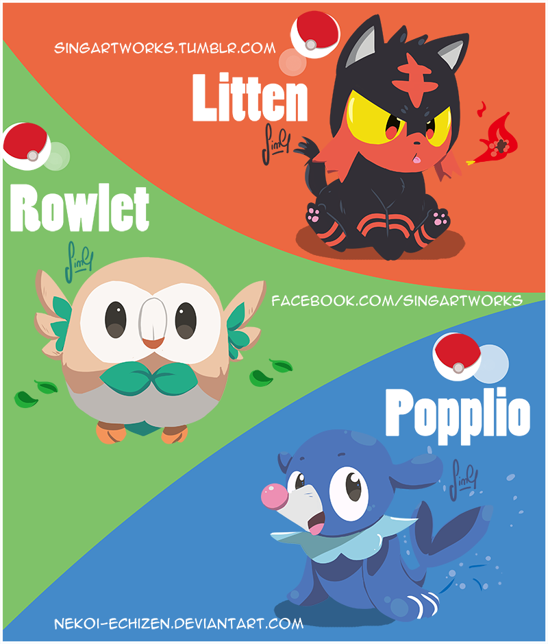 Starters Pokemon Sun and Moon by Nekoi-Echizen