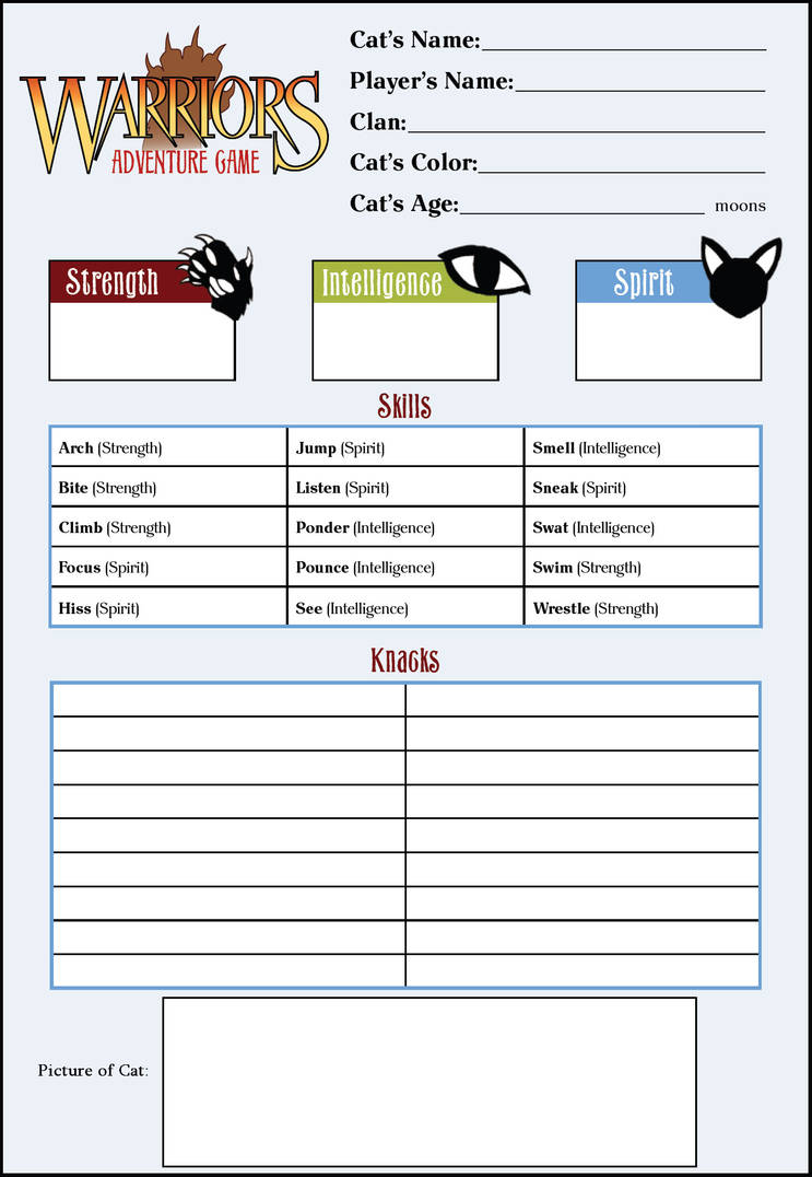Warriors Adventure Game Character Sheet by PokemonGirl42 on DeviantArt
