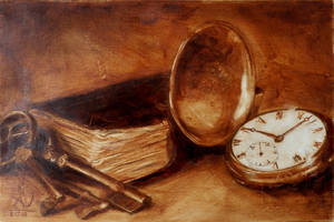 Still Life with Clock, Book, and Keys