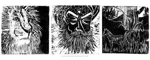 Three woodcut prints