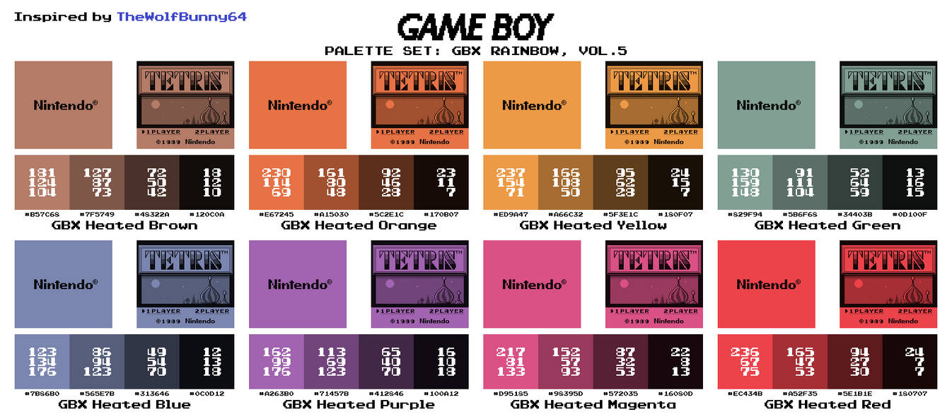 Game Boy Palette Set - GBX Rainbow, Vol.5 by AdvancedFan2020 on DeviantArt