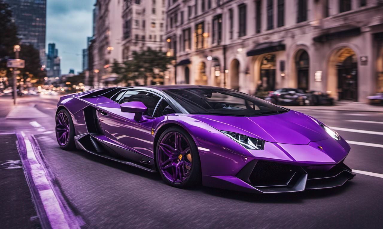 Фиолетовый Lamborghini с черным колесом на белом фоне