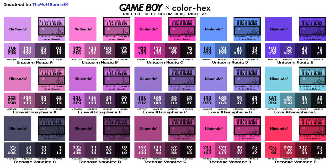 Console Color Hex Game Boy Palette Set - Color-HEX, Part 21 by AdvancedFan2020 on DeviantArt