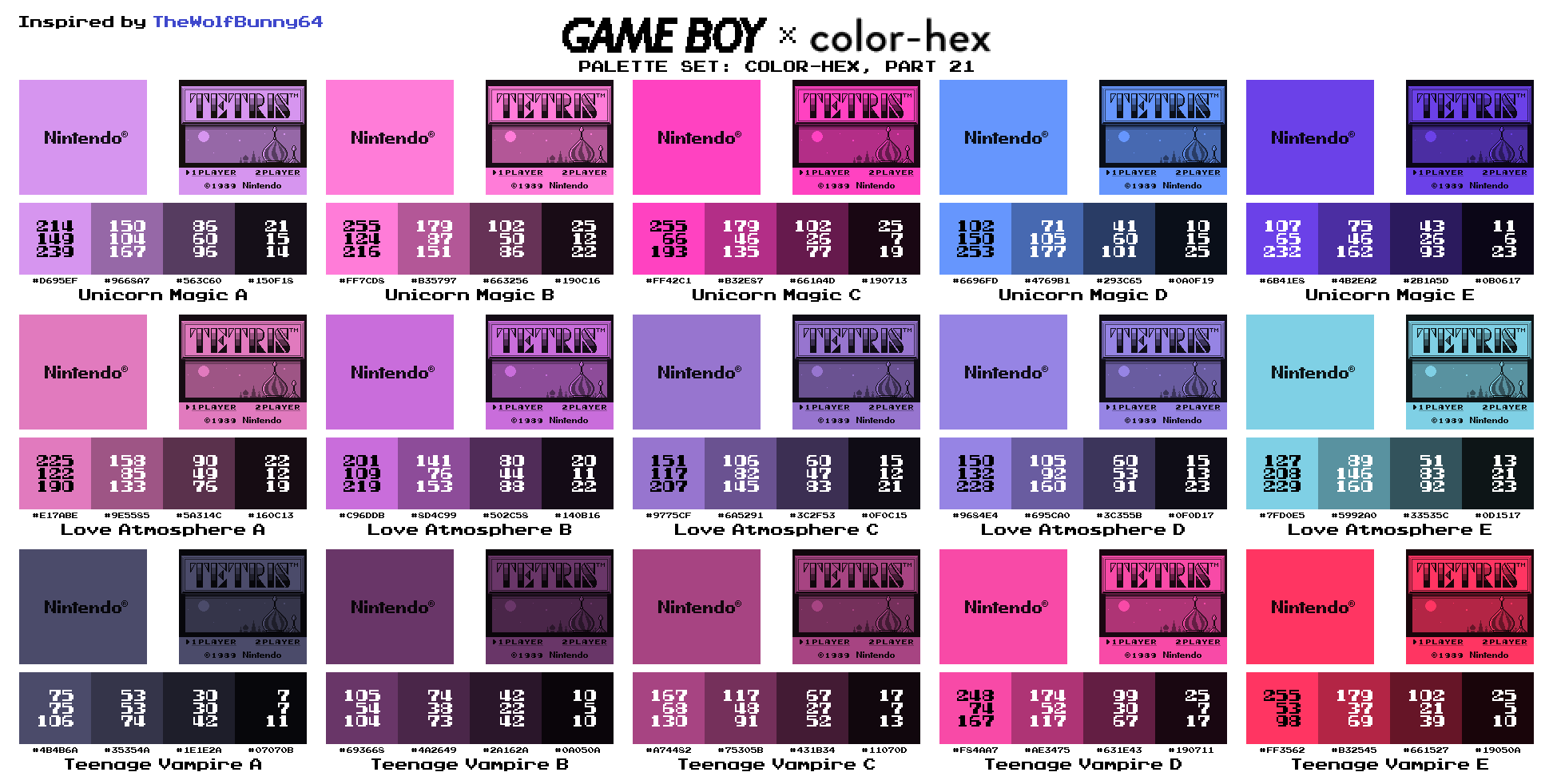 Call Gameboy Color Variants Game Boy Palette Set - Color-HEX, Part 21 by AdvancedFan2020 on DeviantArt