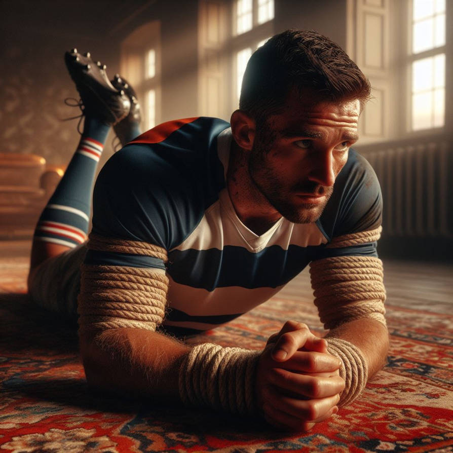 a rugby player tied up tightly with rope by cybertied on DeviantArt