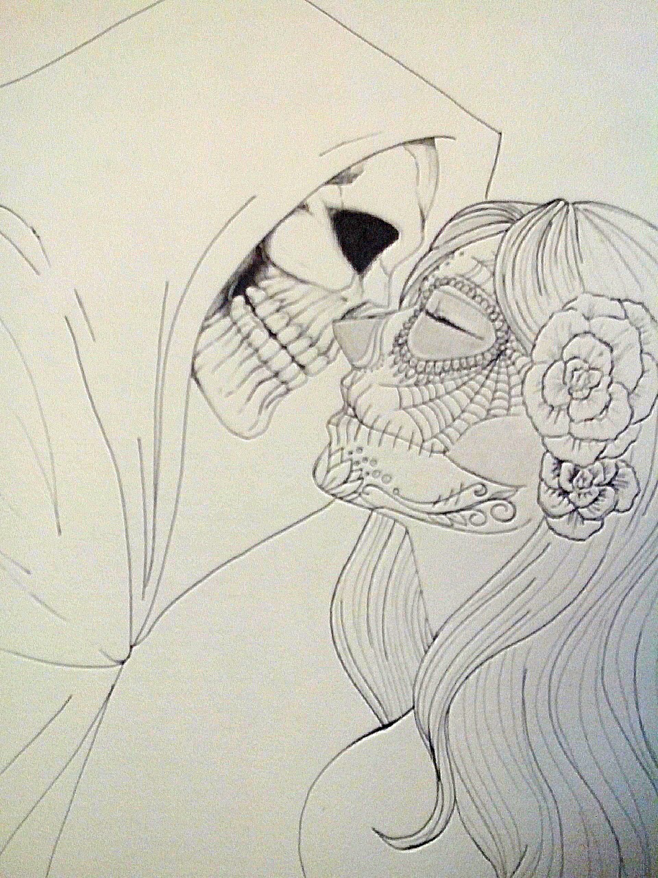 sugar skull girl drawing
