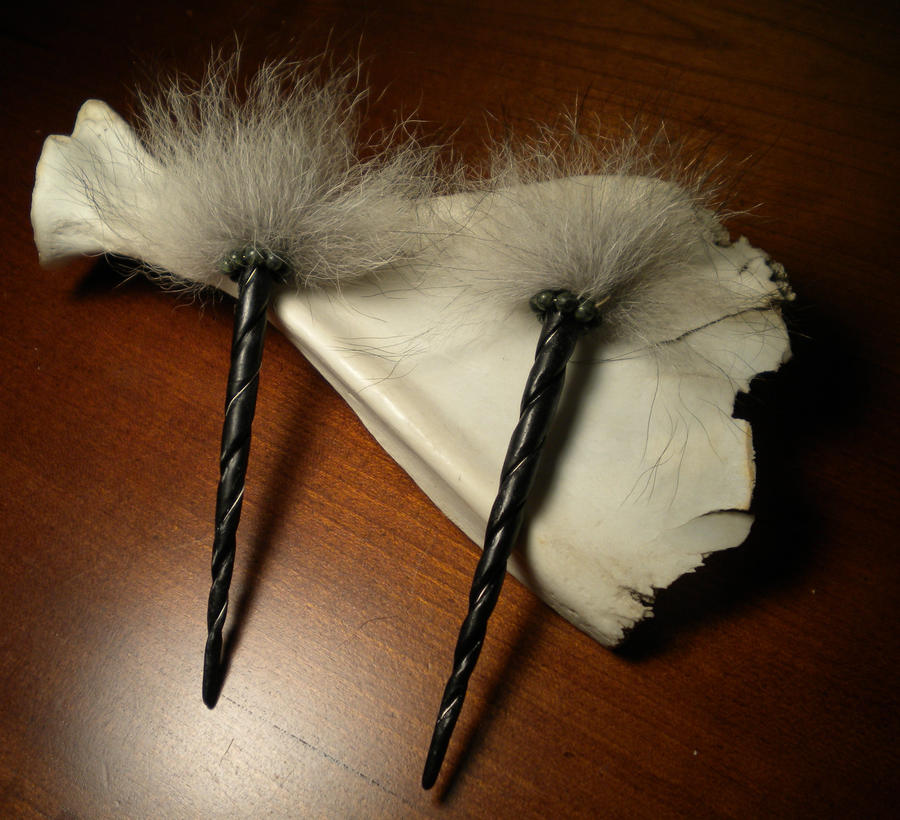 Wolf Fur + Jade hairsticks