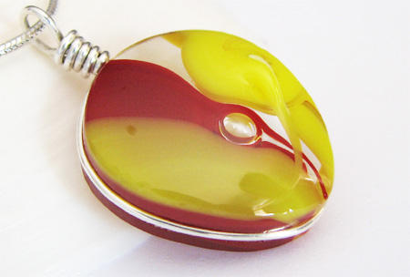 Yellow Red Fused Glass Pendant