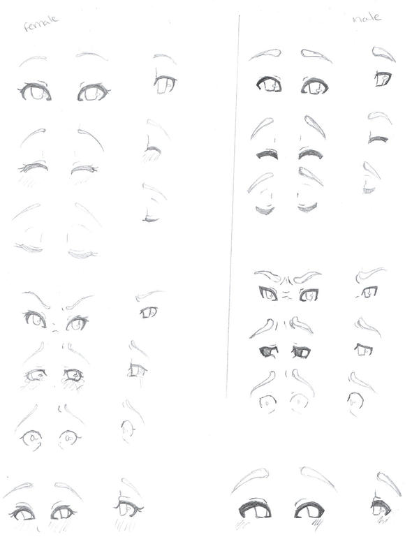 Reference sheet for anime character eyes