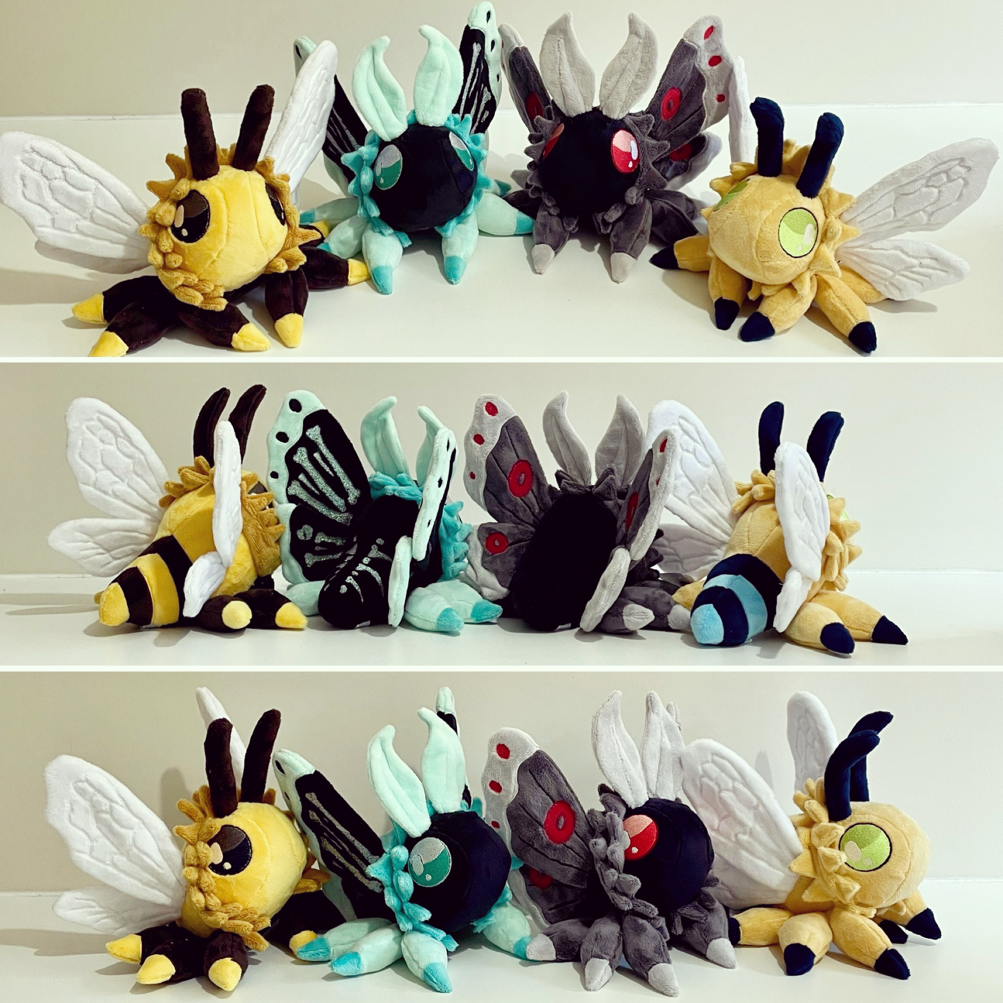 Mothman and bee plushies
