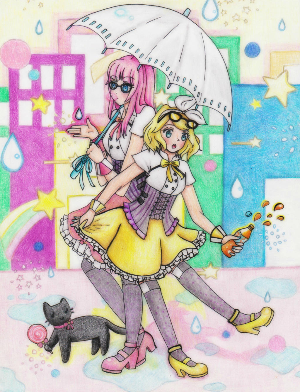 Drops of soda, Pops of bubble gum, Candy with cat by AmiMeito-chan