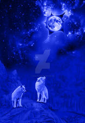 moon and wolf in blue