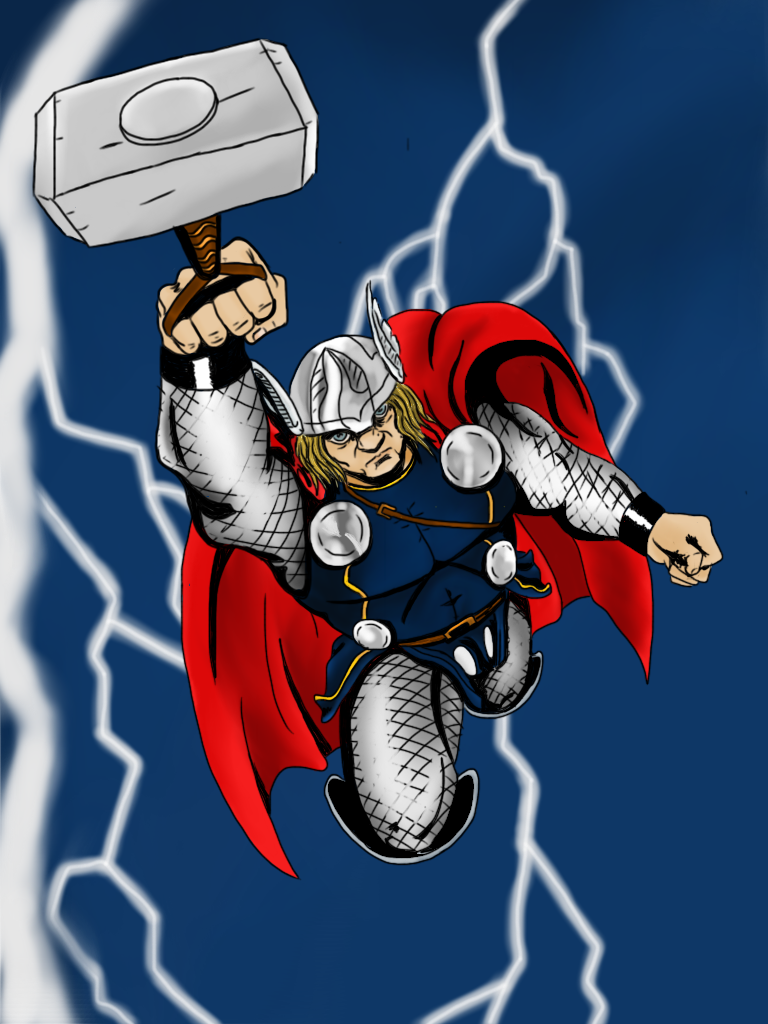 Thor flying colour by MichaelLThomas on DeviantArt