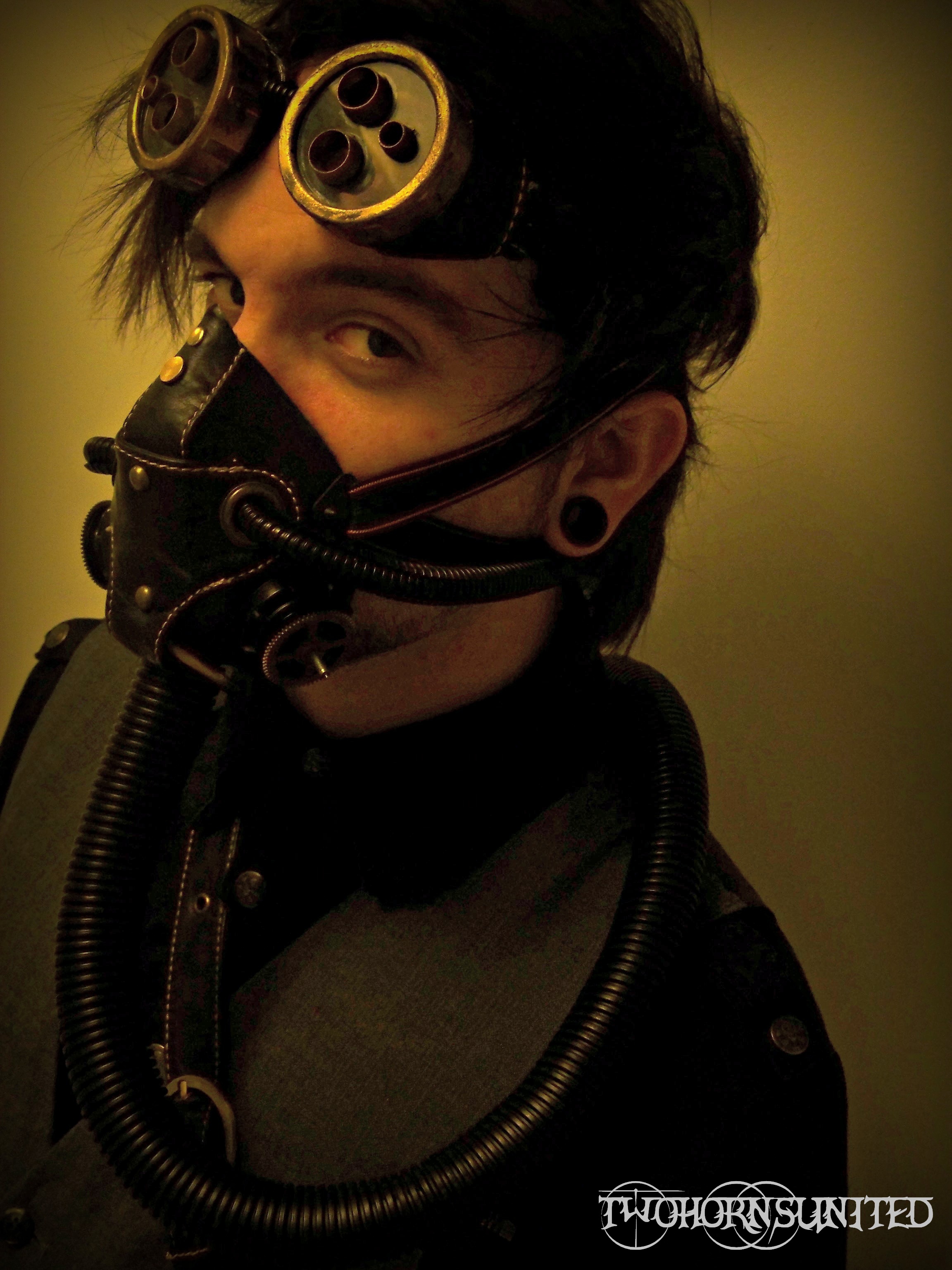 Steampunk mask, goggles, and tank w/belt for sale!