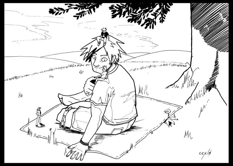 Under a tree 'uncolored' by TinyFeatherpants on DeviantArt