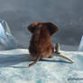 mammoth and dog looking on glacier