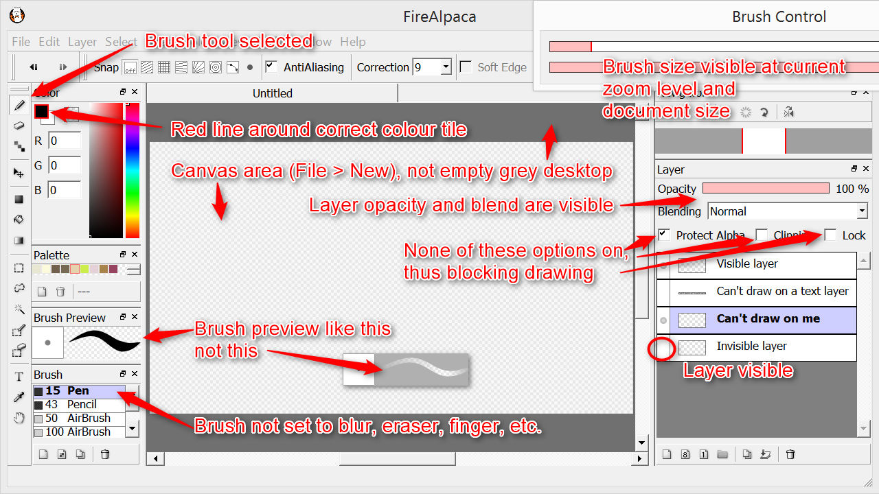 Some things to check if FireAlpaca cannot draw