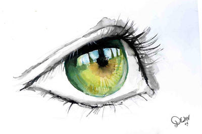 Green Eye in Watercolour by De1in