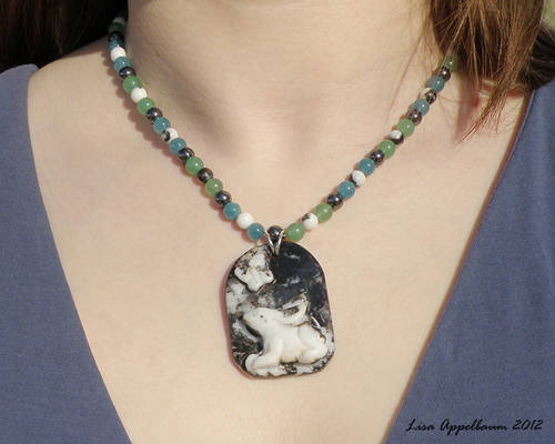 Zebra Jasper Rabbit and Butterfly Necklace
