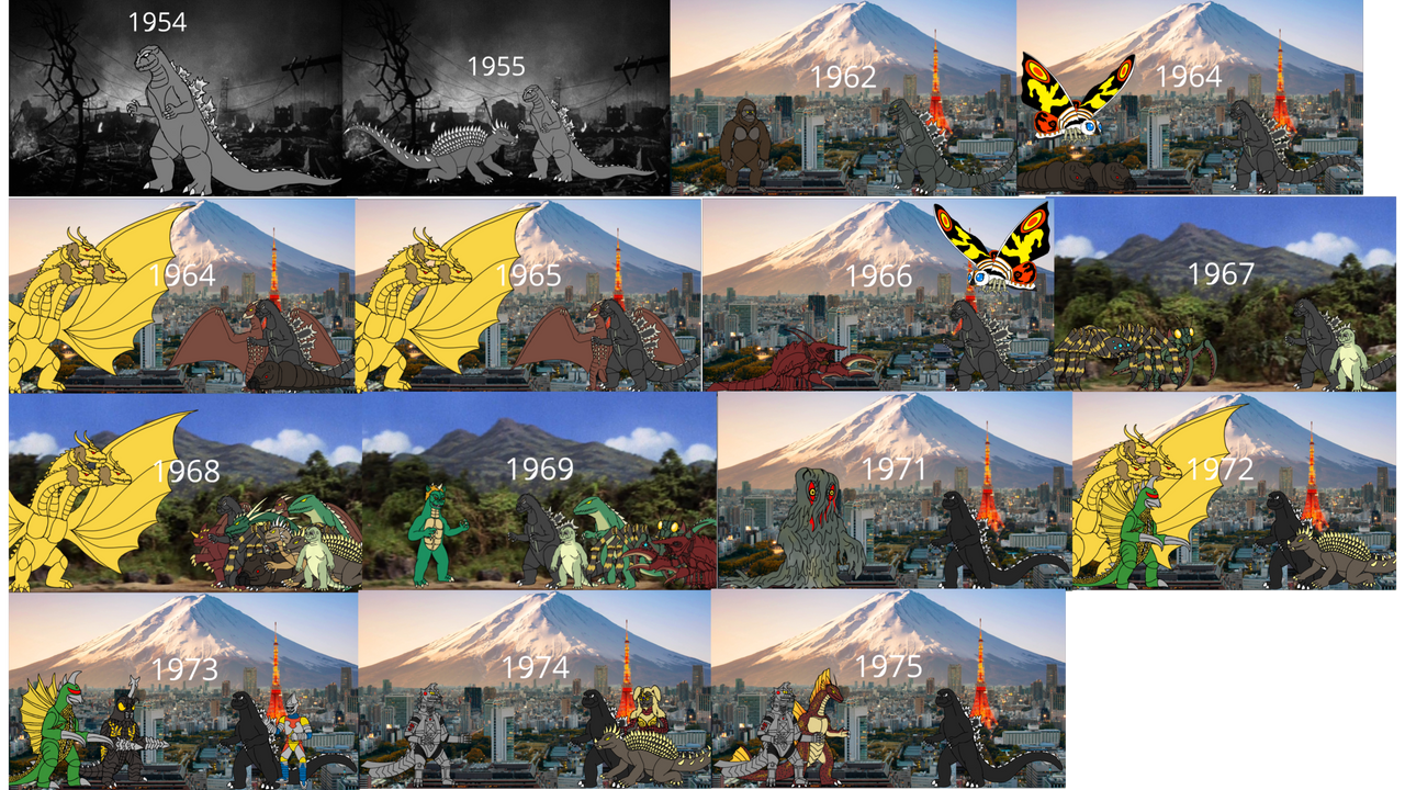 Godzilla Life Evolution of godzilla (1954 to 2024) part 1 by quillanlockard on DeviantArt