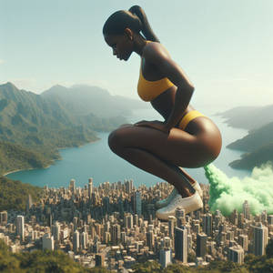 Tropical Ebony Giantess Swim Suit Fart On City
