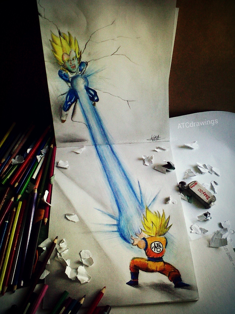 vegeta vs goku 3d drawing by Arthur T. Cortez