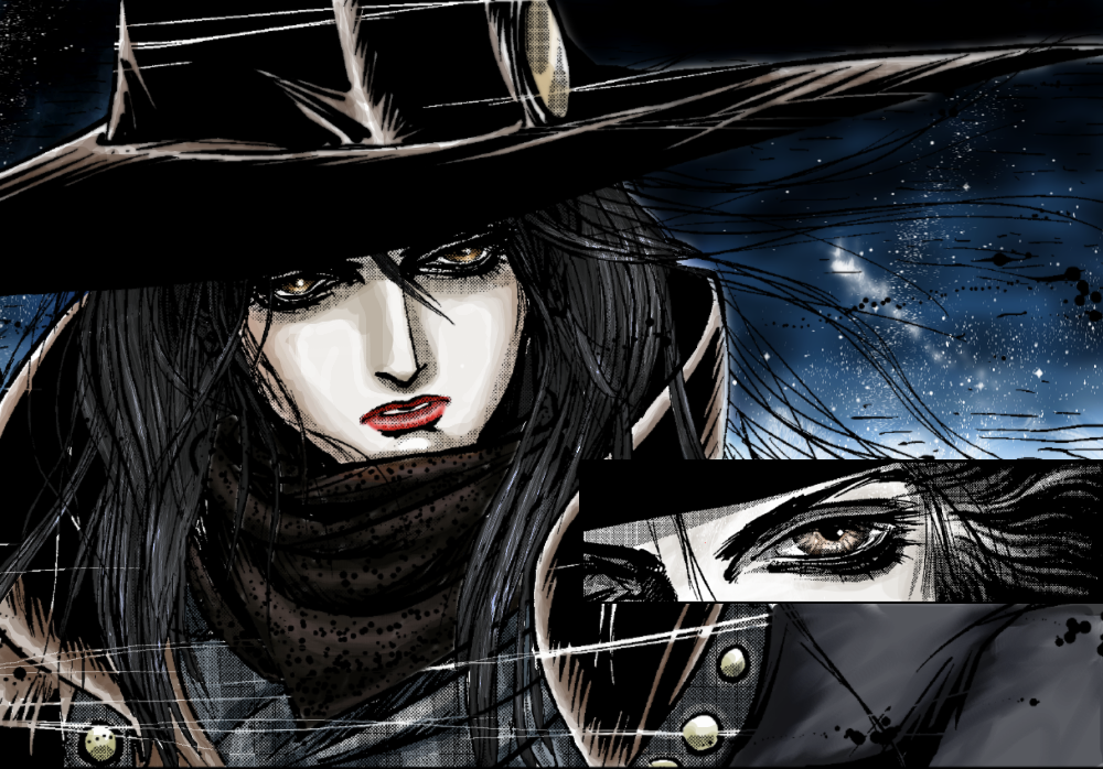 Vampire hunter D, faint, face, soft, smiles, hat, HD wallpaper