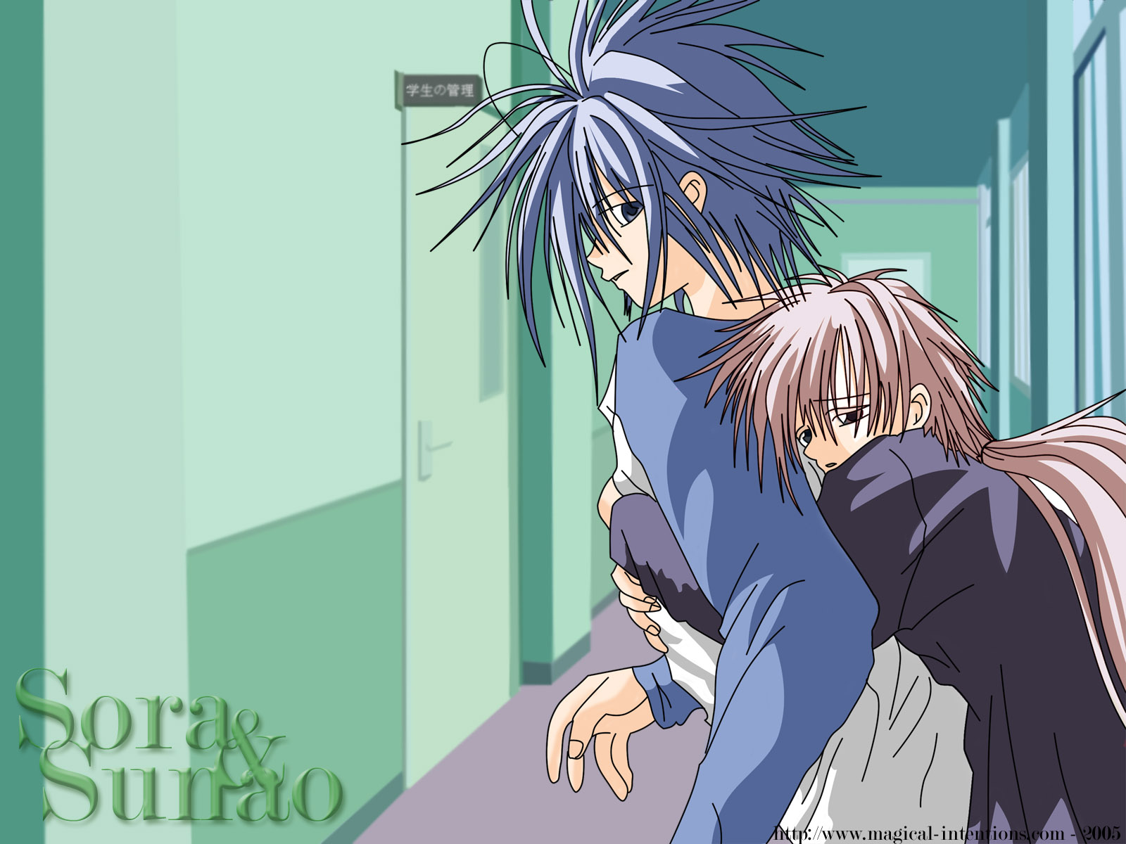 Sora and Sunao hugging