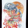 white dragon and phoenix watercolor