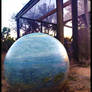 Large Hollow Cement Ball With Landscape Art
