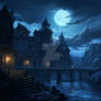 Gothic city at night