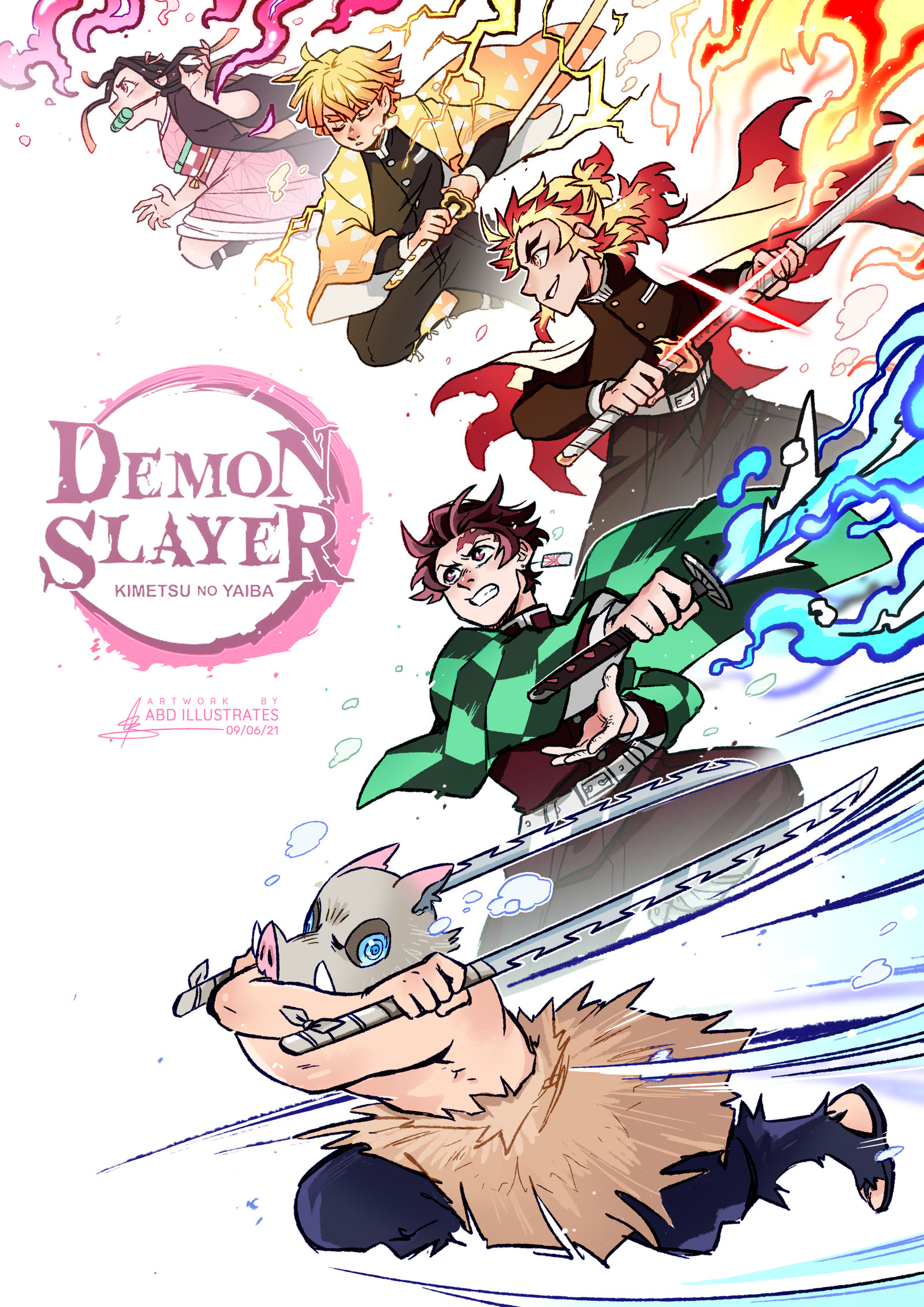 Speed drawing - Tanjiro, Nezuko, Zenitsu, Inosuke, [Demon Slayer] 