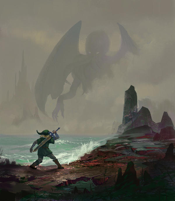 Link in R'lyeh facing a final boss. by fabianrensch