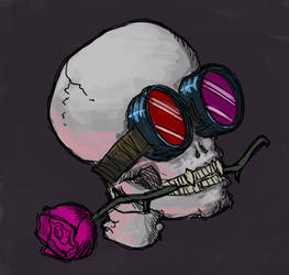 Skull with goggles and rose