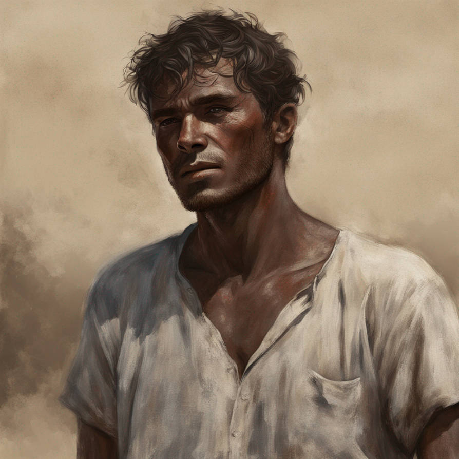 His skin was sun-kissed, darkened by years of work