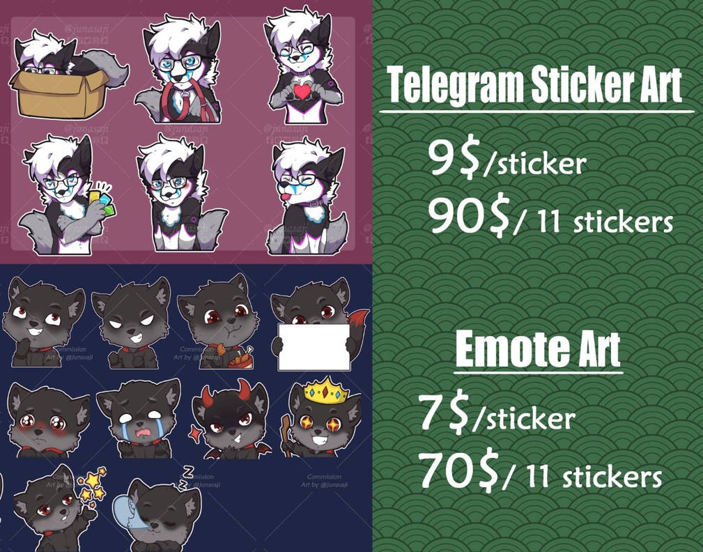 Telegram Emotes Telegram/Emote Sticker art Price list by junasaji on DeviantArt