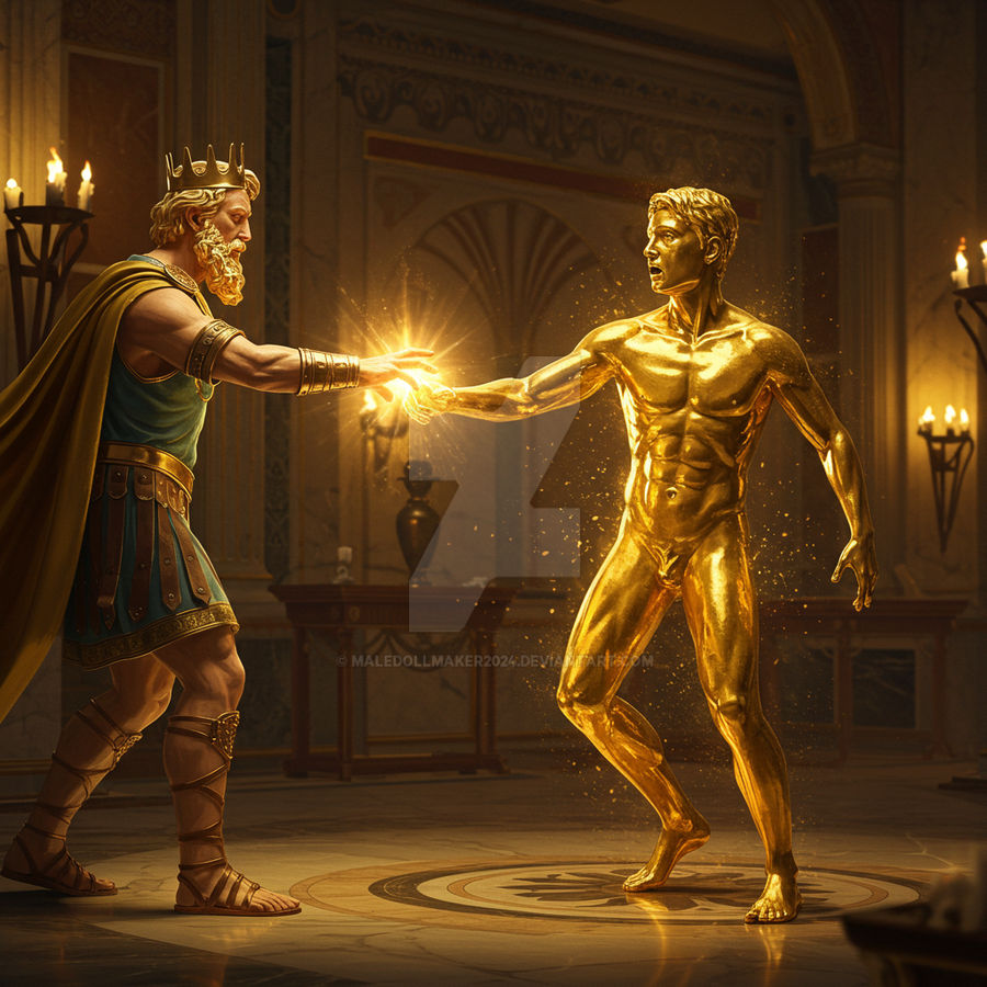 Midies Gold King Midas changes man to gold statue 6 by maledollmaker2024 on DeviantArt