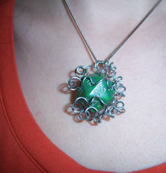 Wire Wrapped Green Bubbly D20 Pendant