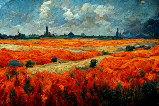 Enxor burnt orange landscape in style van gogh and
