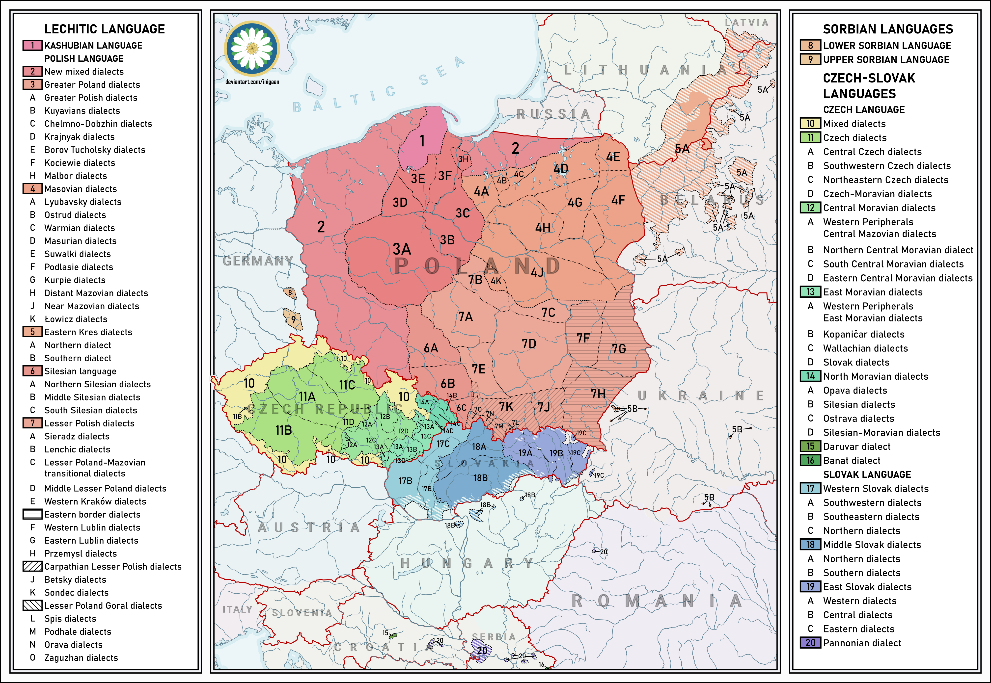 Lechitic Language Dialectological map of West Slavic languages by IniGaan on DeviantArt