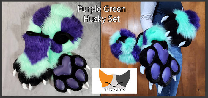 Purple Green Husky Tail and Paws Set [Available]