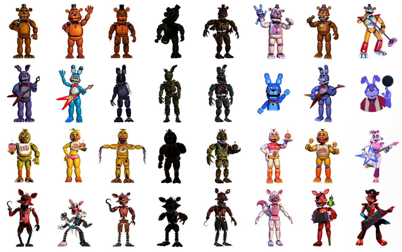 The main versions of each FNAF Animatronic by CoolTeen15 on DeviantArt