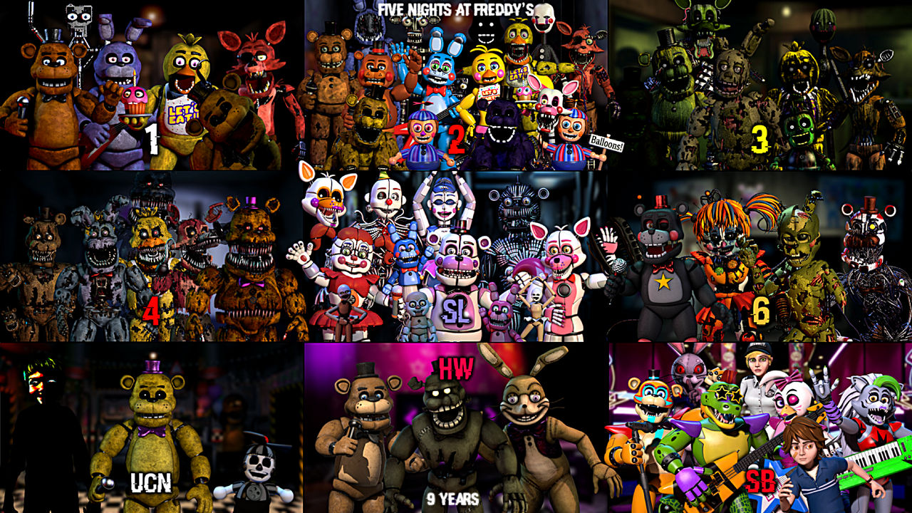 Redrew the FNAF world update 2 render with all of the characters