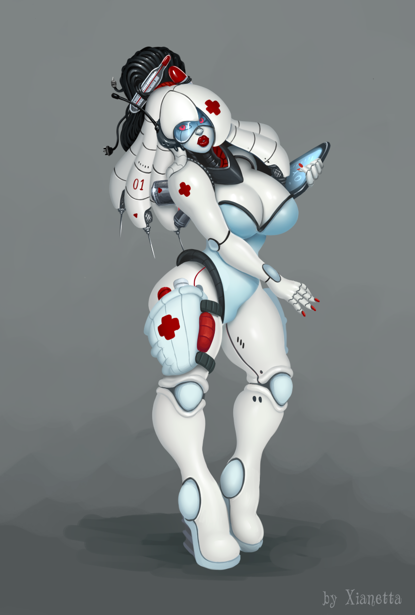 Cyber nurse sci-fi concept OC white android robot