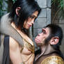 IA,couple,femme ape hybride,singe,temple antique