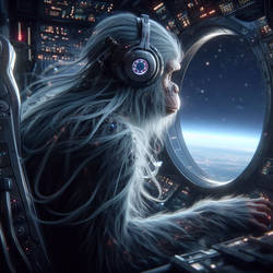 IA,solo,hybride,Anthro ape,silver hair,scifisuit