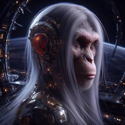 IA,solo,hybride,Anthro femme ape,silver hair,scifi